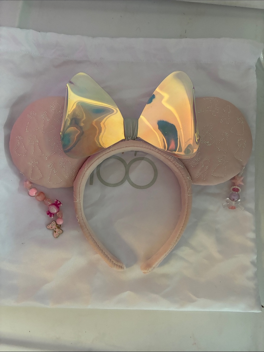 Disney x Stoney Clover Lane Pink Minnie Ears – Holographic Bow + Custom Charms